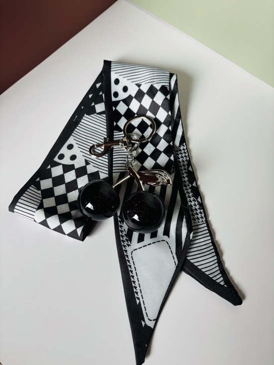 Accessories - PURSE CHARMS Black Cherry Keychain,  Black & White Graphic Scarf NWOT